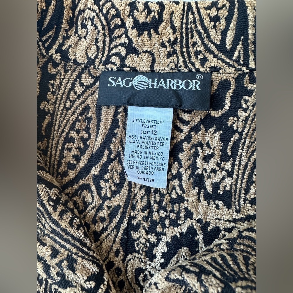 Sag Harbor Brown Black Paisley Unique Woven Textured Button Up Shirt Women’s 12 - Picture 2 of 8
